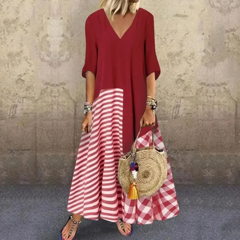 Women's Classic Striped V Neck Shirt Dress for Casual Elegance