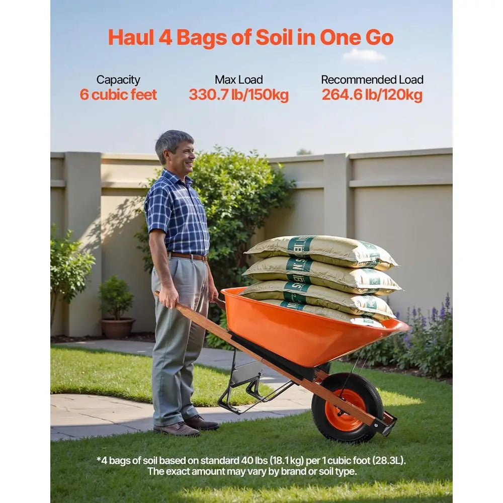 Garden Wheelbarrow With Metal Handle And Wide Track Tires