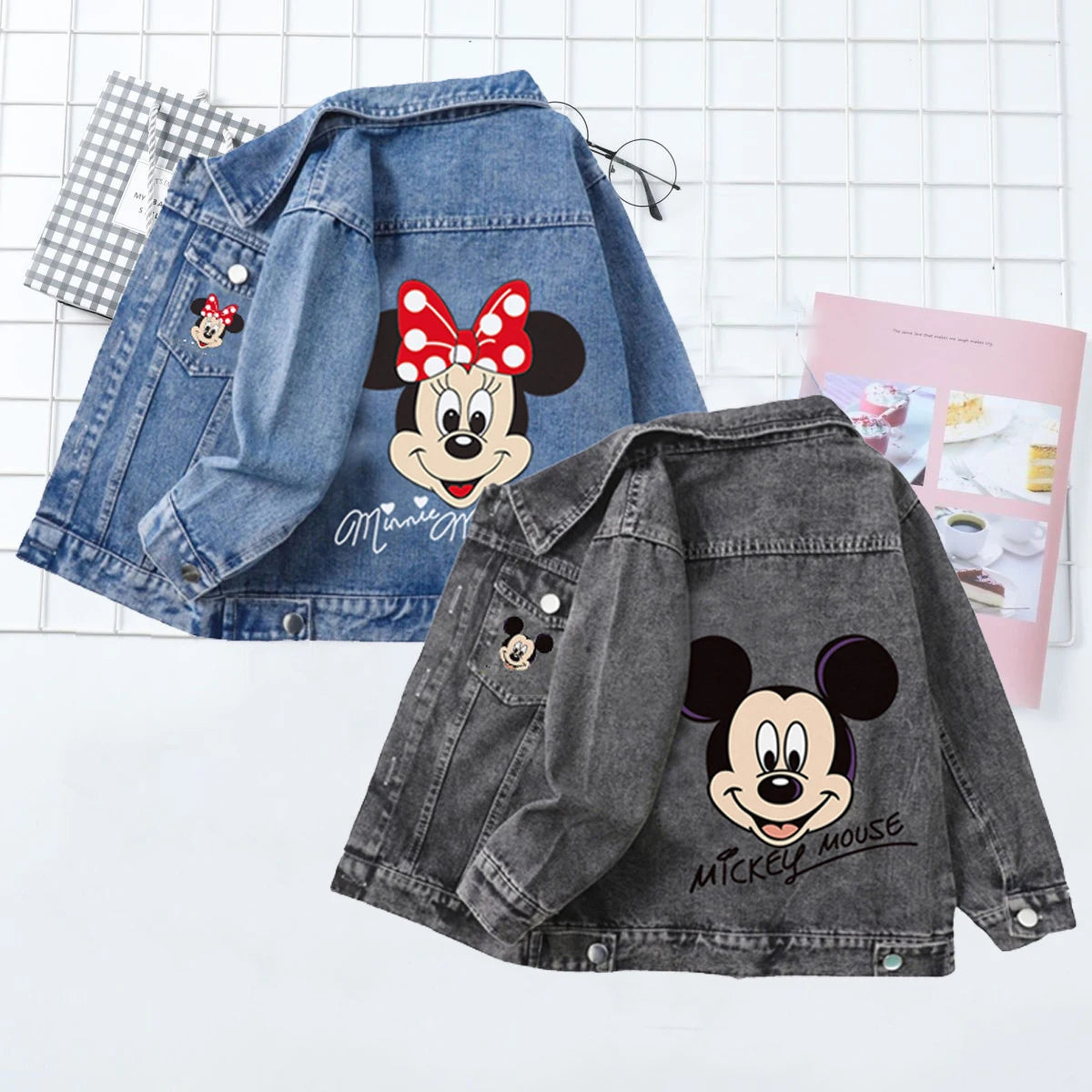 Potdemiel Kids Denim Jacket Mickey Mouse Cartoon Long Sleeve Coat