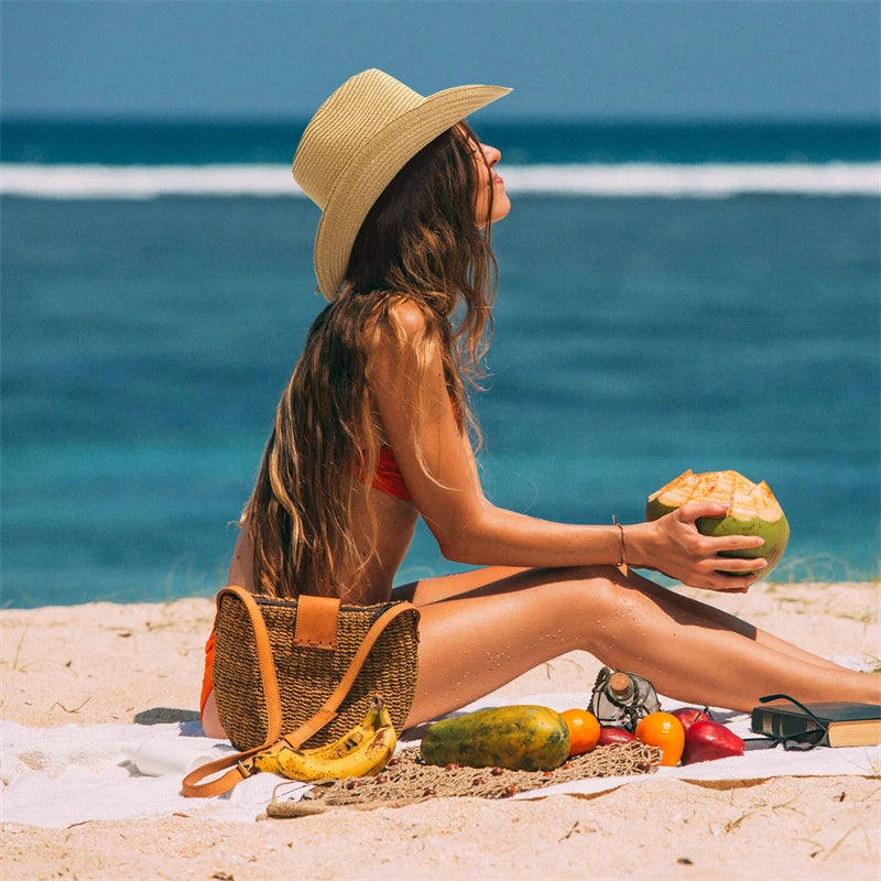 Gemvie Western Cowboy Sun Hat Unisex Wide Brim Straw Cap
