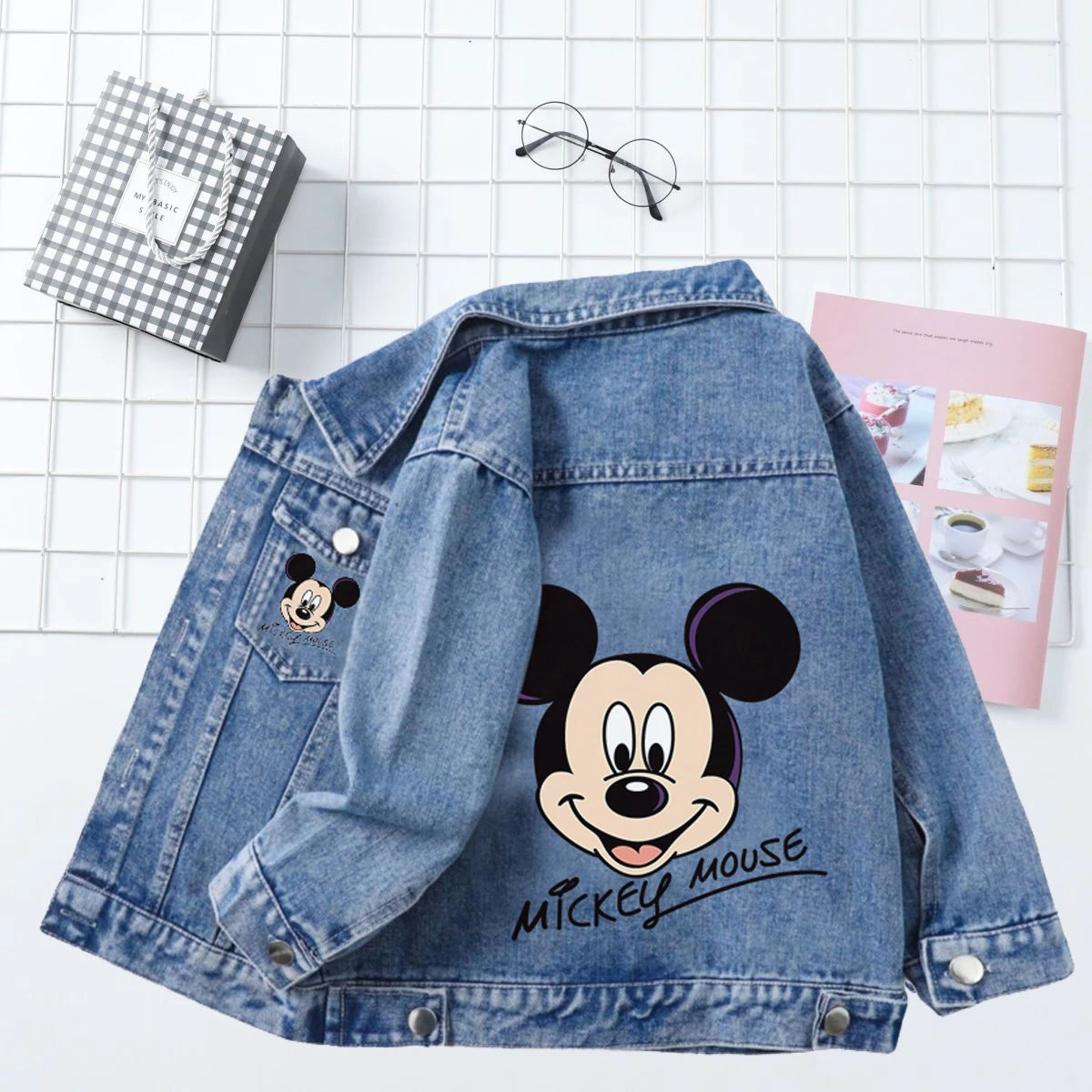 Potdemiel Kids Denim Jacket Mickey Mouse Cartoon Long Sleeve Coat