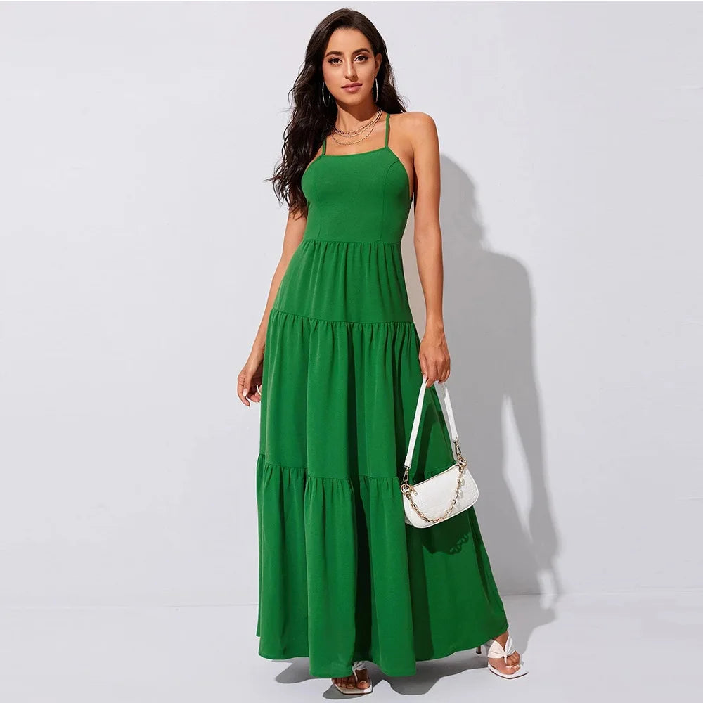 Others Long Evening Gown With Straps A Line Polyester Dress