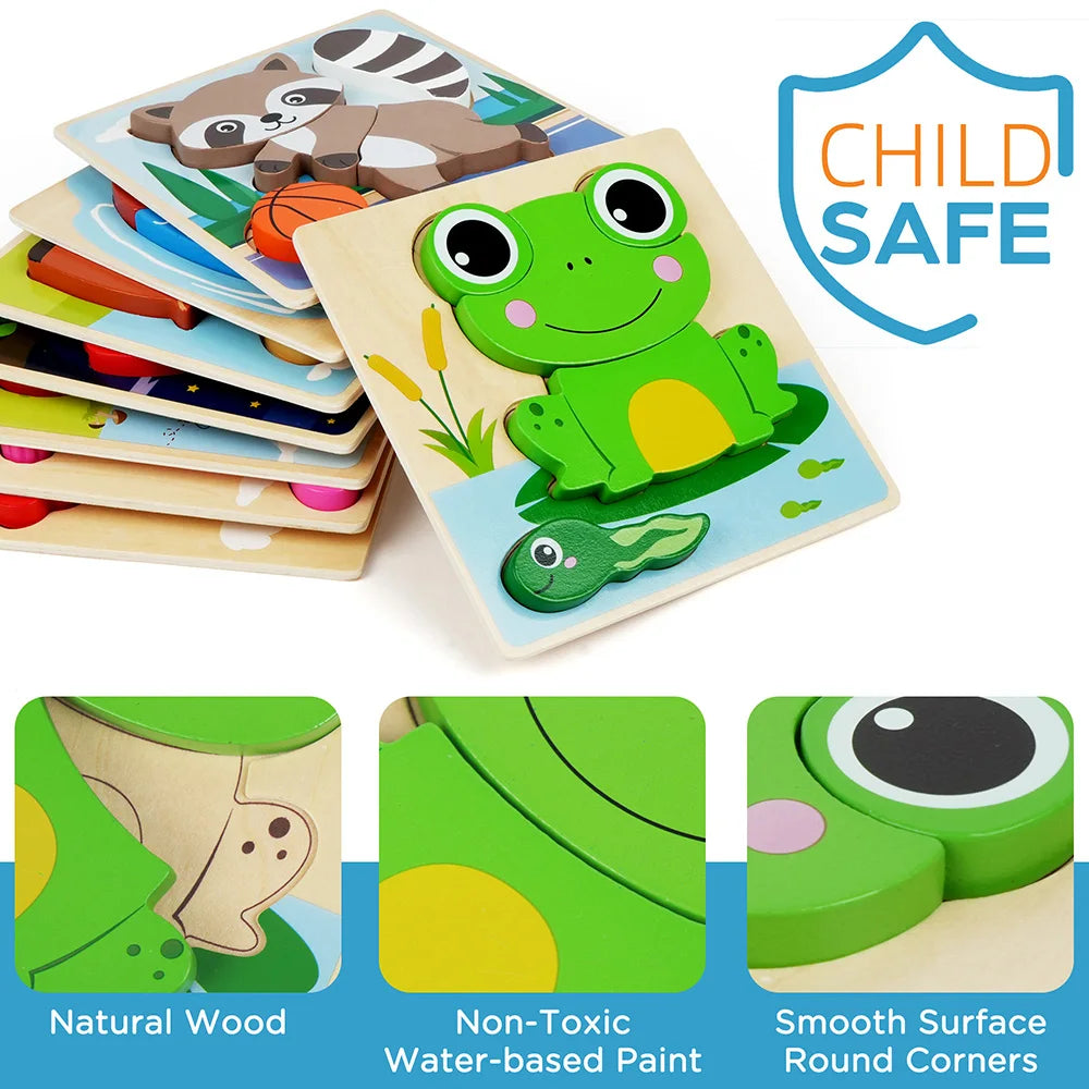 Wooden Animal Puzzles For Toddlers 8 Pack Educational Learning Toys