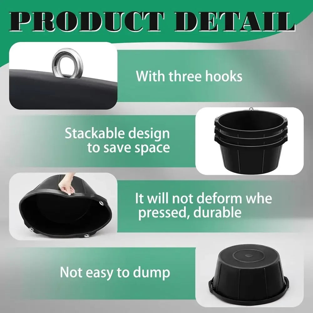 Three Pack Rubber Feed Troughs With Hooks 6.5 Gallon Capacity