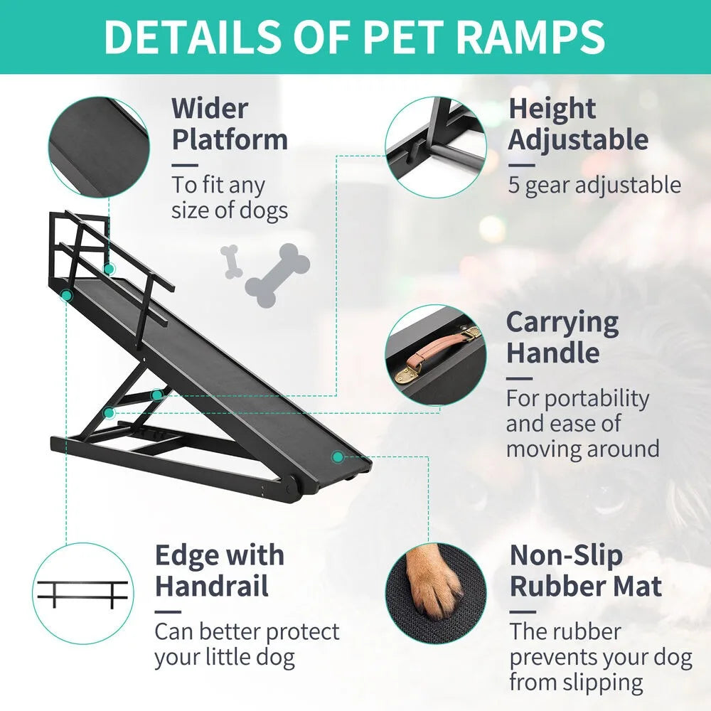 NONEDog Door Adjustable Folding Dog Ramp for Bed and Car