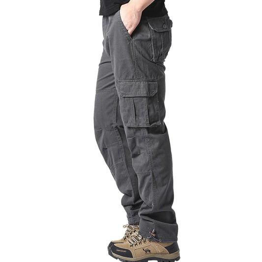 Men's Loose Tactical Overalls Pocket Jogging Pants Elastic Waist Cotton