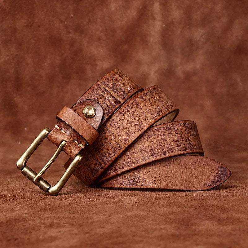 CINESSD Genuine Cowhide Leather Belt With Brass Buckle
