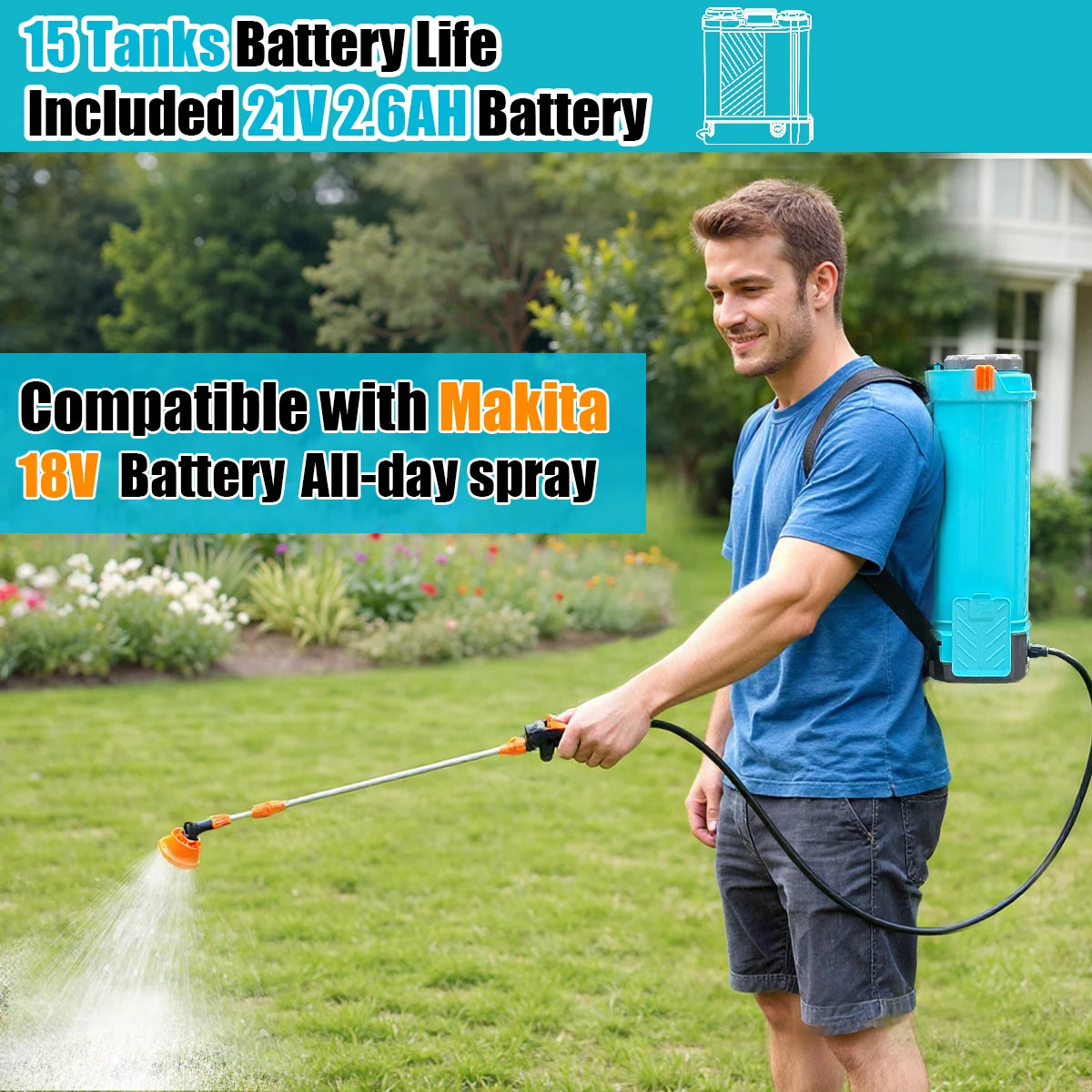 Battery Powered Backpack Sprayer 4 Gallon 100 PSI Electric Garden