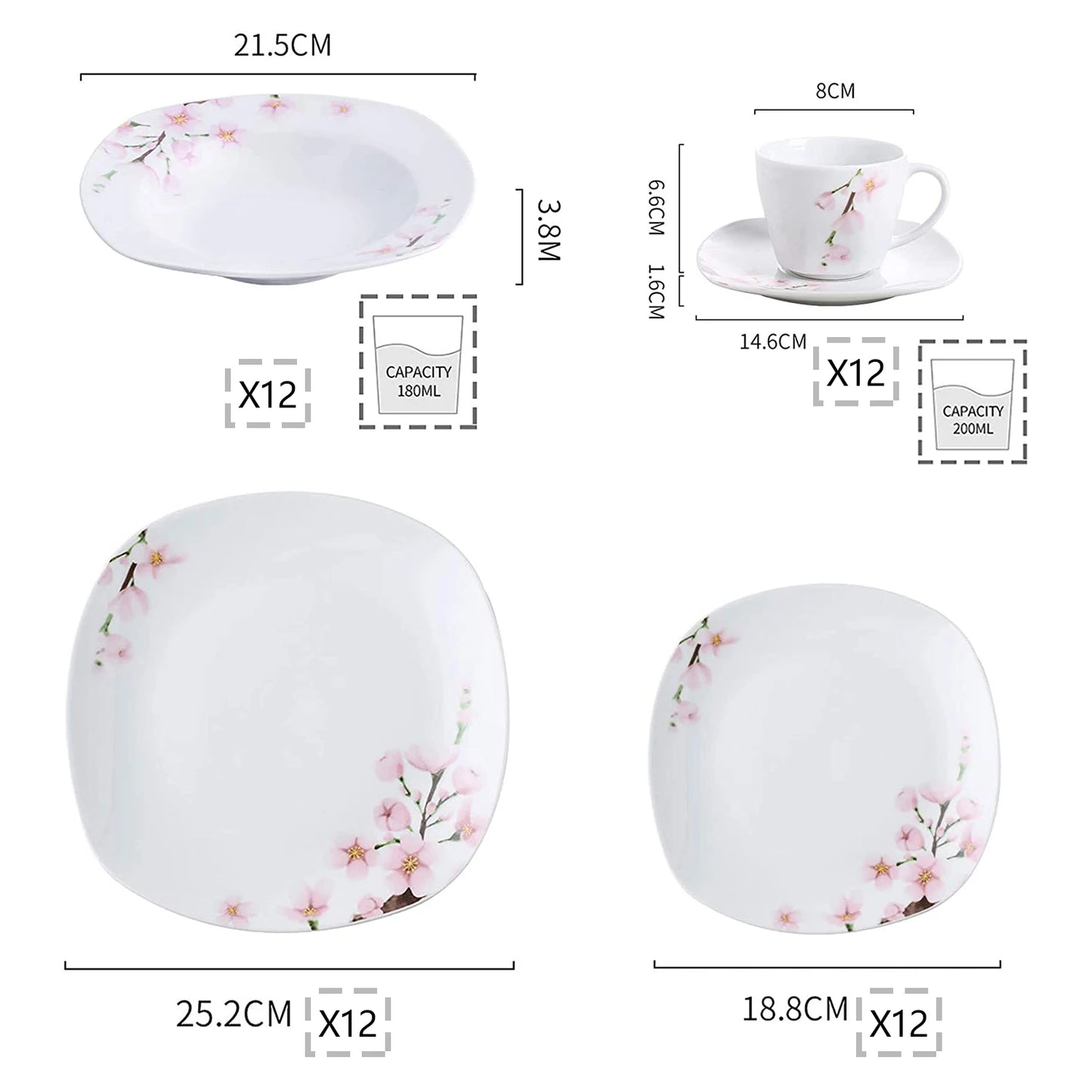 Malacasa Ceramic Annie Dinnerware Set Plates Cups Saucers