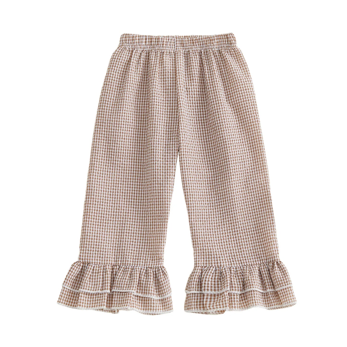 Pudcoco Toddler Girls Plaid Elastic Waist Flare Pants For Kids