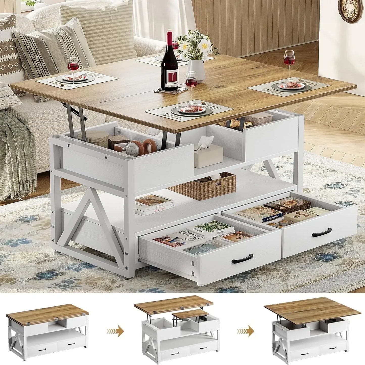 Lift Top Coffee Table With Hidden Compartments And Storage