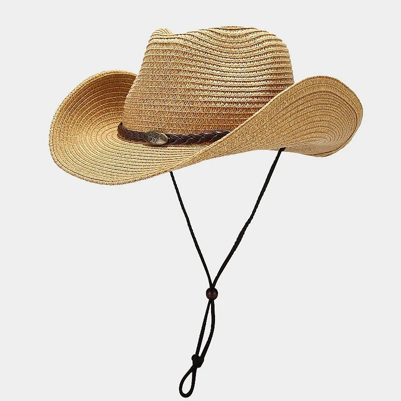 Unisex Wide Brim Sun Hat Adjustable Breathable Straw Cap