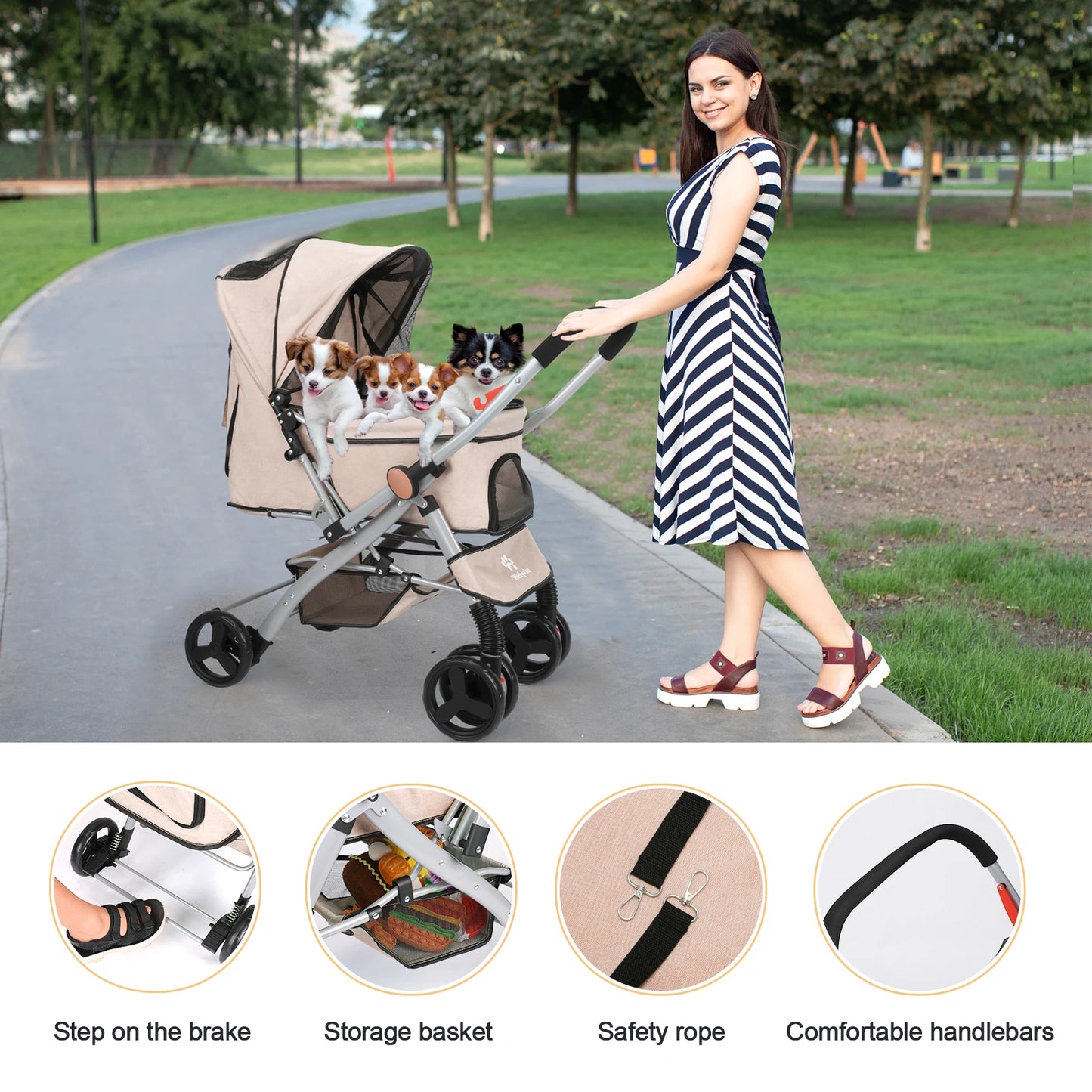Wedyvko Foldable Cat Dog Stroller With Shock Absorption Travel Carrier
