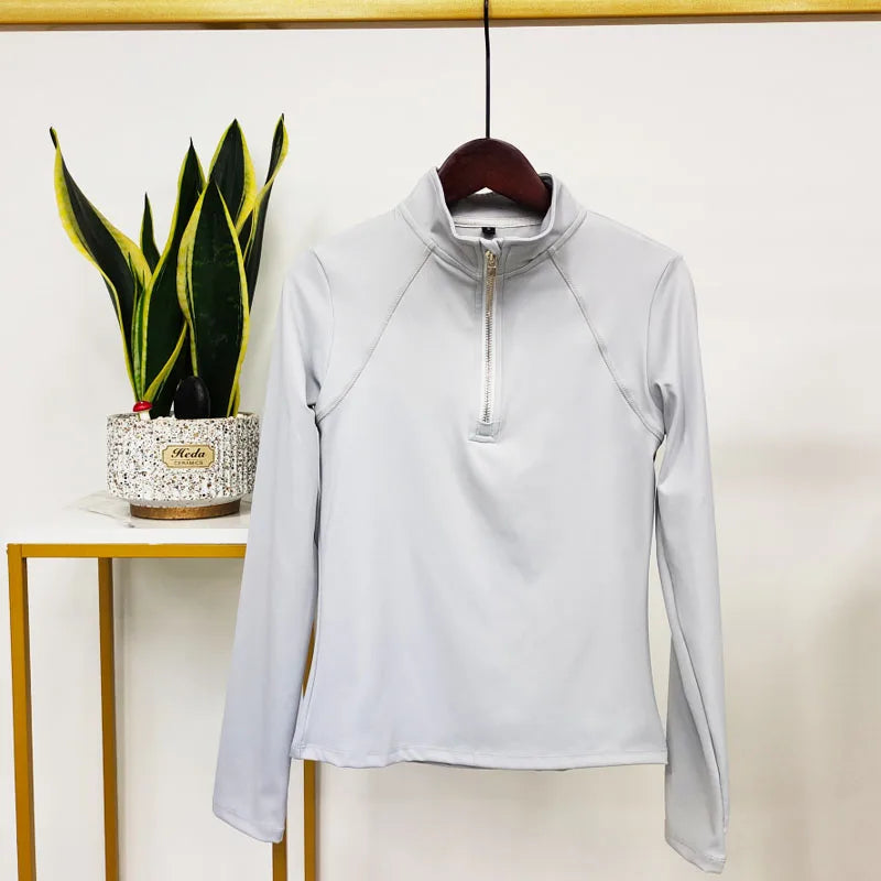 Zipper Equestrian Long Sleeve Top For Women Riding Nylon Base Layer