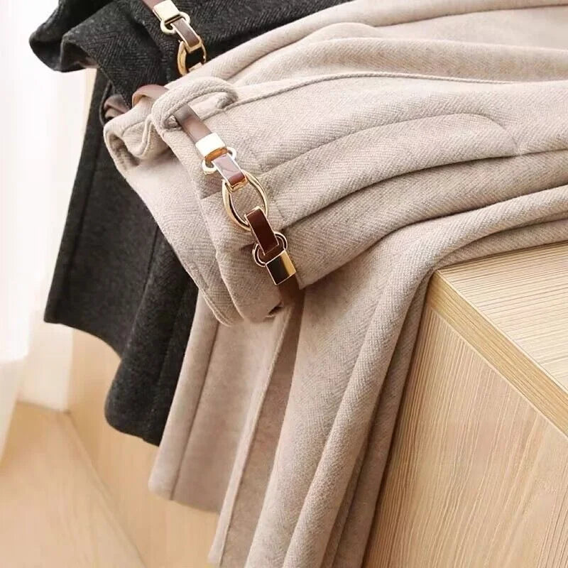 Women Woolen Straight Leg Pants Autumn Winter Warm Comfortable Polyester