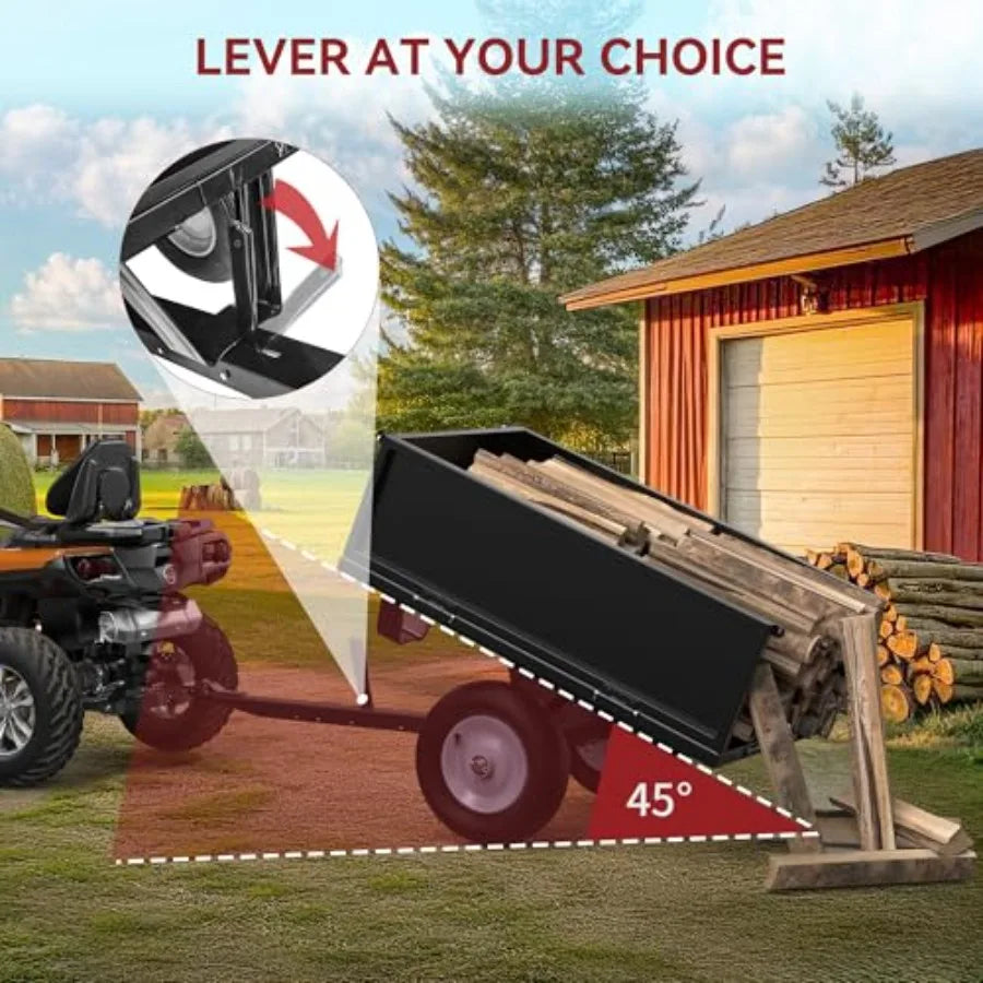 Heavy Duty Tow Behind Dump Cart For Lawn Tractors 500-Lb Capacity
