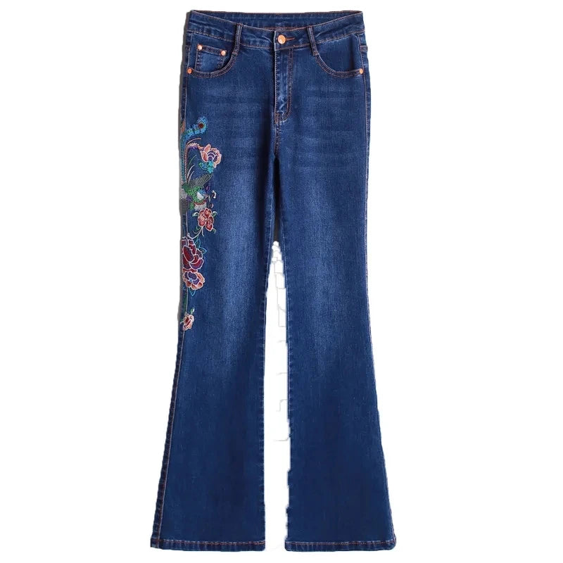 VWBQNZ Women's High Waisted Embroidered Flared Denim Jeans