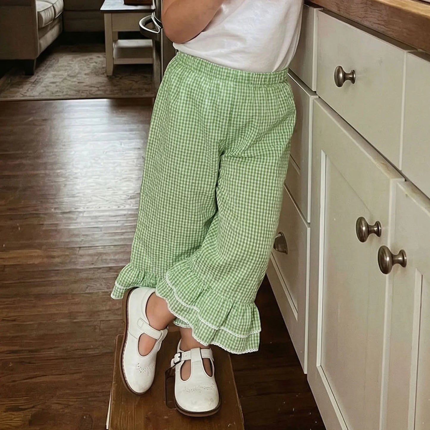 Pudcoco Toddler Girls Plaid Elastic Waist Flare Pants For Kids