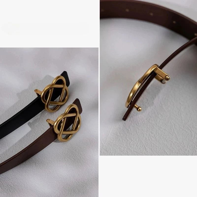 Suede Cowhide Belt For Women Vintage Style Retro Buckle