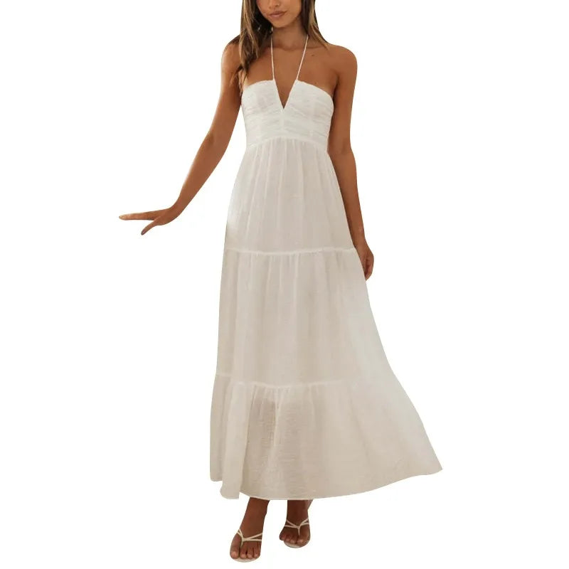 Summer Holiday Maxi Dress Women Spaghetti Strap V Neck