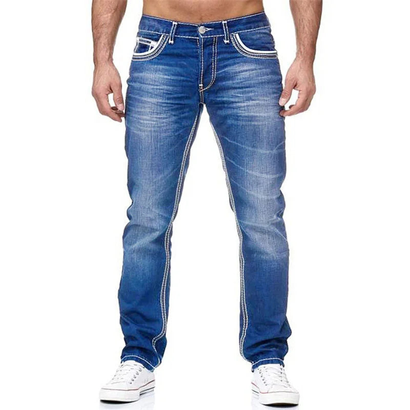 Men's Double Line Denim Jeans With Regular Fit Button Fly