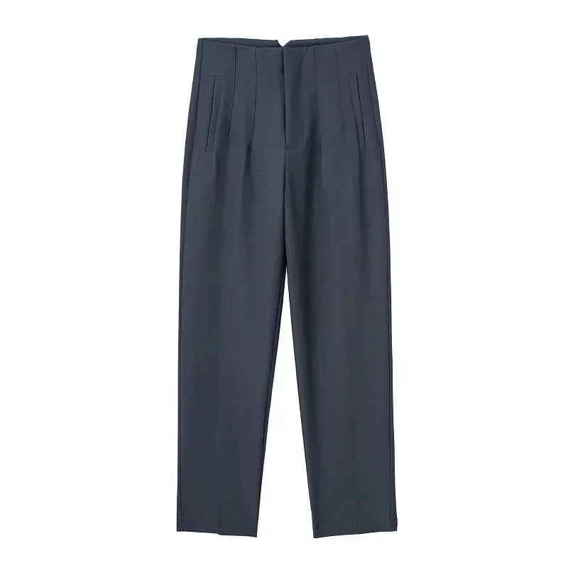 HXAO Womens Pleated High Waist Formal Office Pants Cropped Trousers