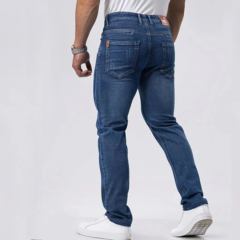 Mens Casual Jeans Slim Fit Stretch Denim Trousers For Spring Autumn
