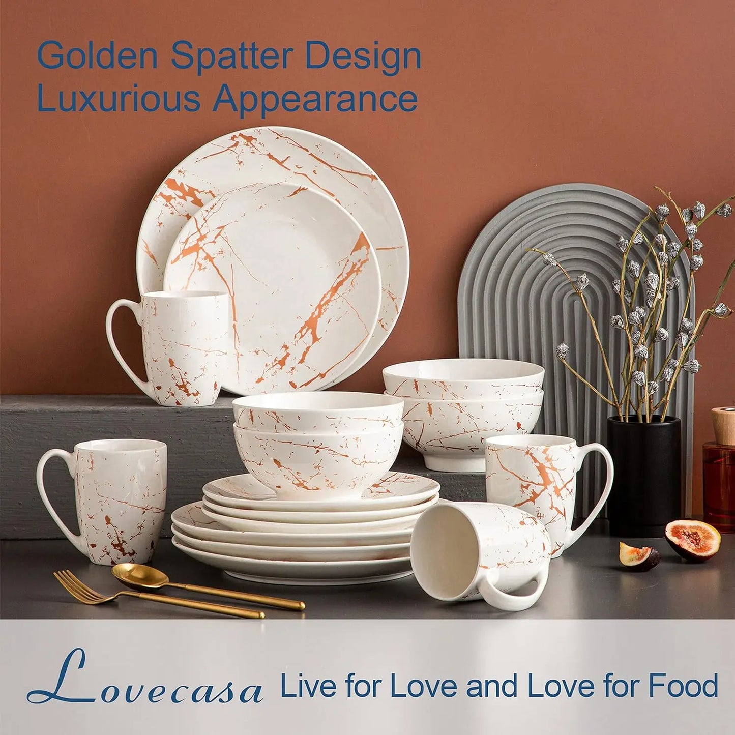 LIEI 16 Piece Porcelain Dinnerware Set for 4 with Mugs