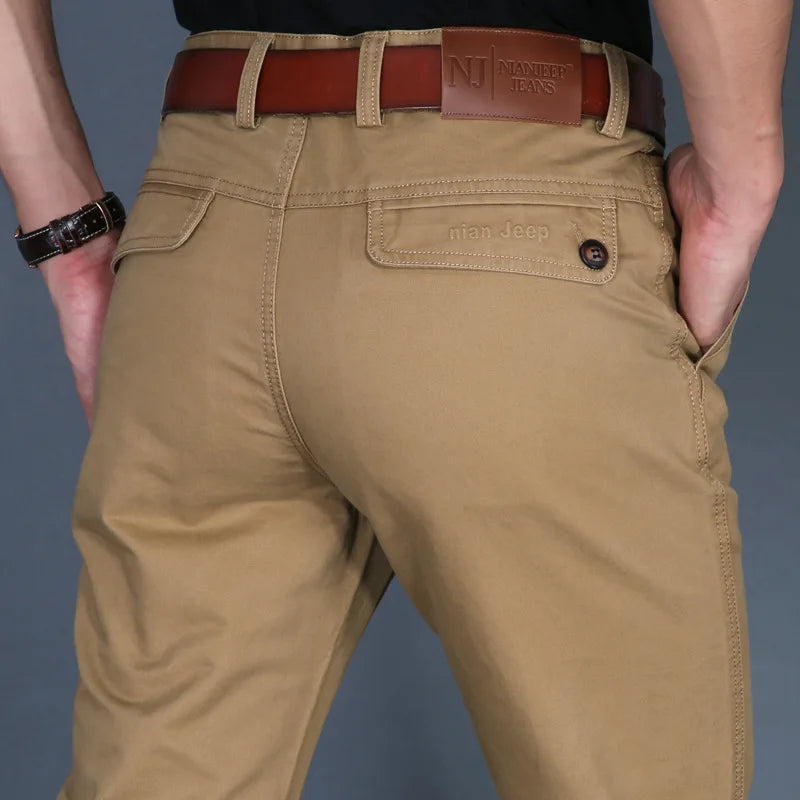ICPANS Men Cotton Denim Straight Leg Casual Pants Everyday Comfort