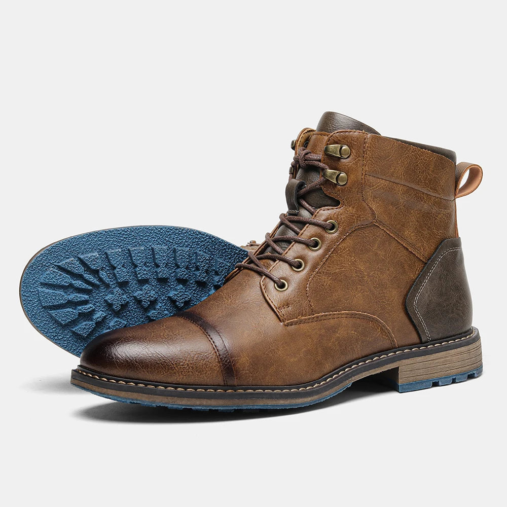 Hecrafted Men's Retro Leather Ankle Boots for Comfortable Spring Fashion and Everyday Wear