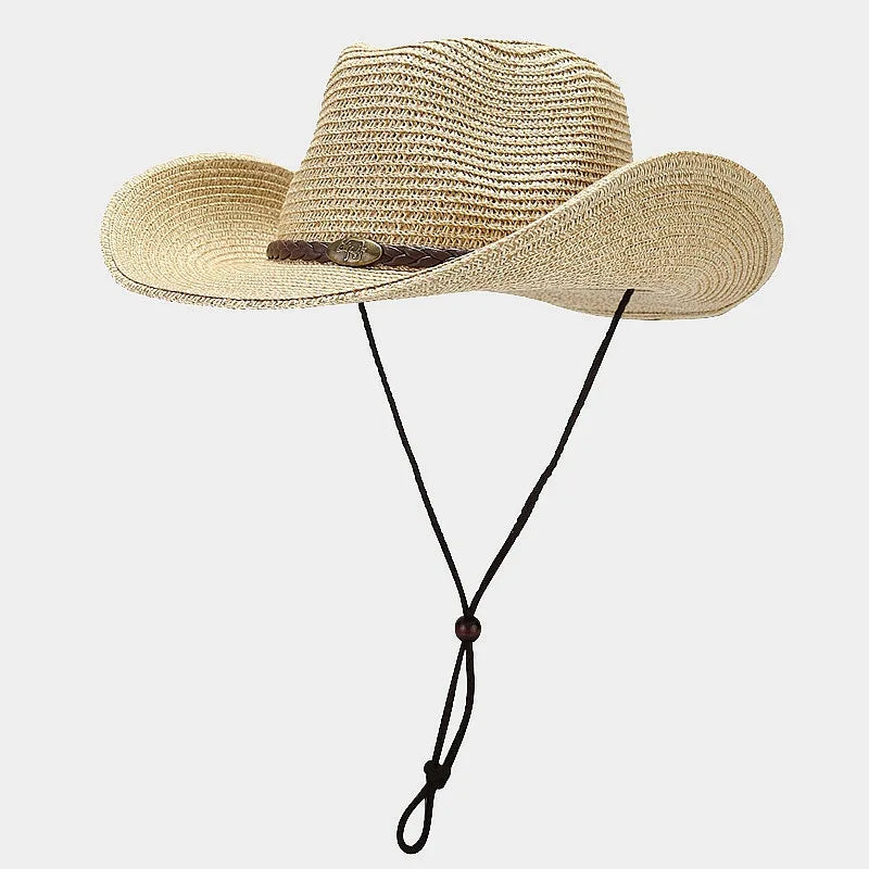 Unisex Wide Brim Sun Hat Adjustable Breathable Straw Cap