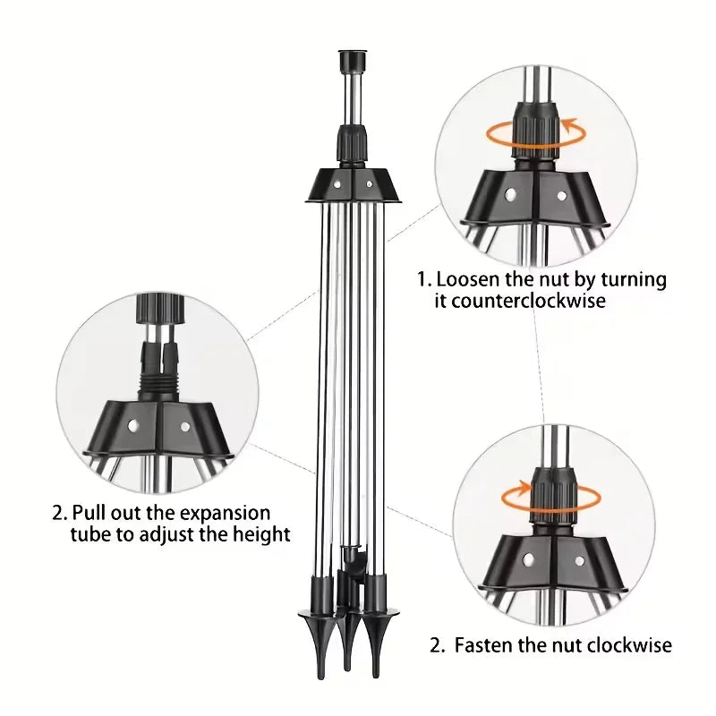 360° Rotating Retractable Lawn Sprinkler, Stainless Steel Irrigation System with Adjustable Tripod & Atomizing Nozzle for Garden