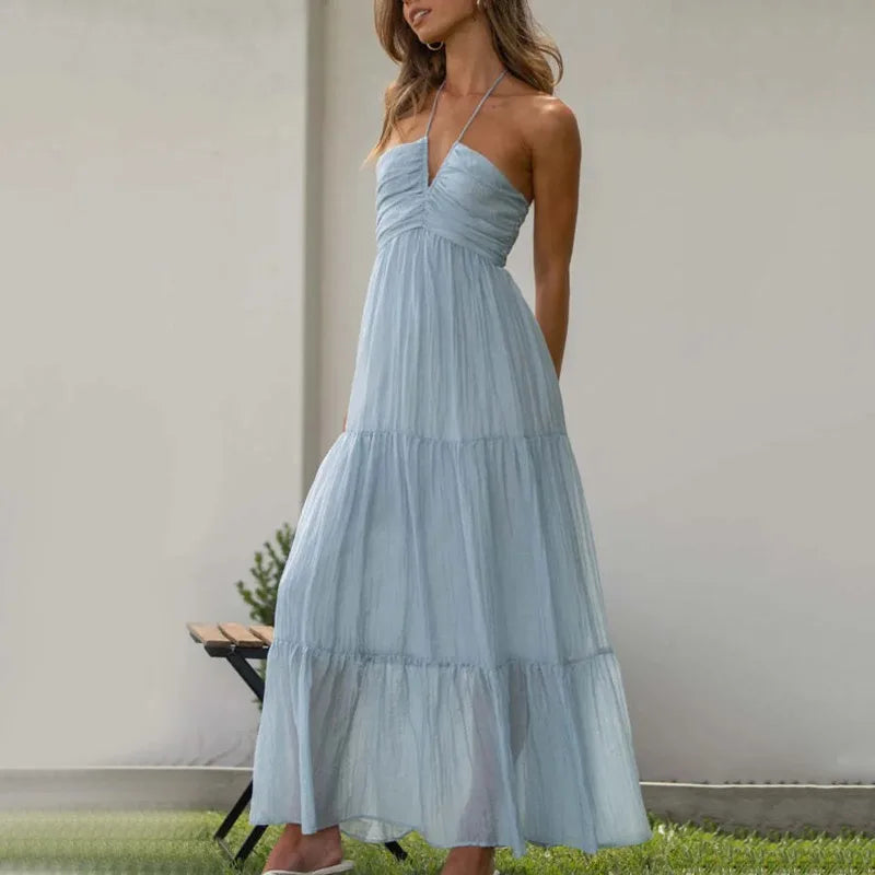 Summer Holiday Maxi Dress Women Spaghetti Strap V Neck