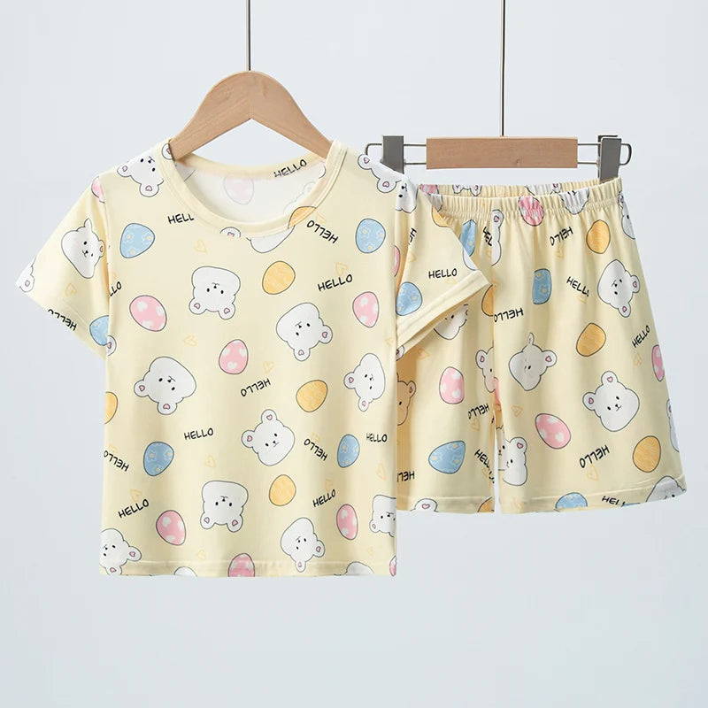 Unisex Kids Summer Shorts Set Two Piece Outfit For Home And Outdoors