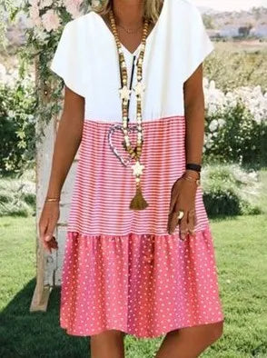 Others Digital Print V-Neck Short Sleeve Dress Street Style