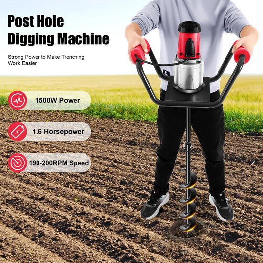 CNCEST 1500W Electric Post Hole Digger For Garden