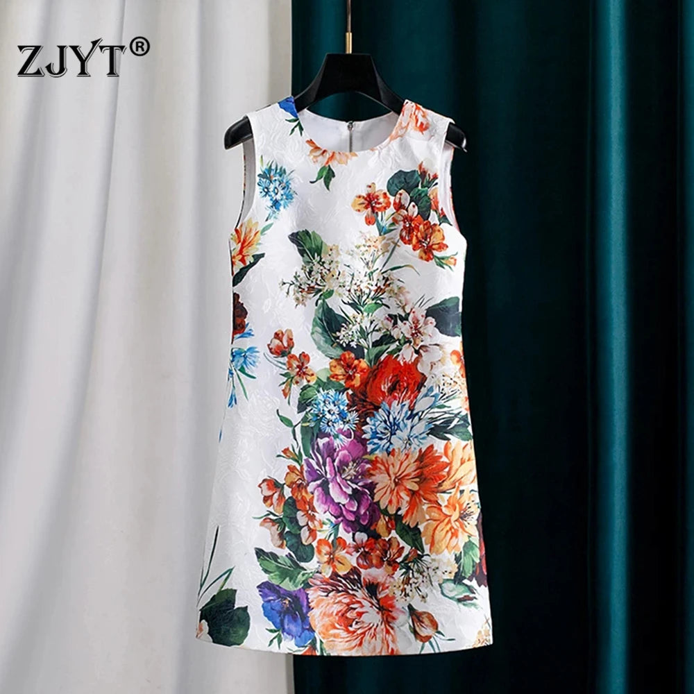 ZJYTCN Floral Print Jacquard Tank Dress With Beading Women