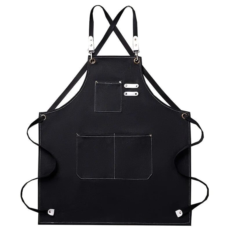 Thickened Waterproof Canvas Apron With Pockets Crossback Adjustable