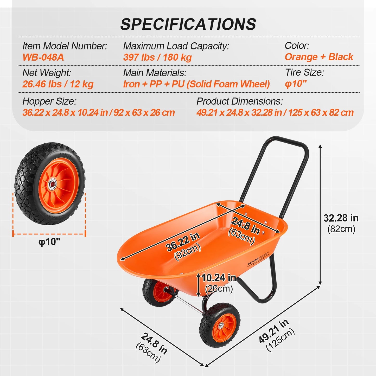 SucceBuy Wheelbarrow Cart 330lbs Capacity One Wheel Garden Dump Cart Wheel Barrow with Handle &  16"  Wide Track Wheels for Farm