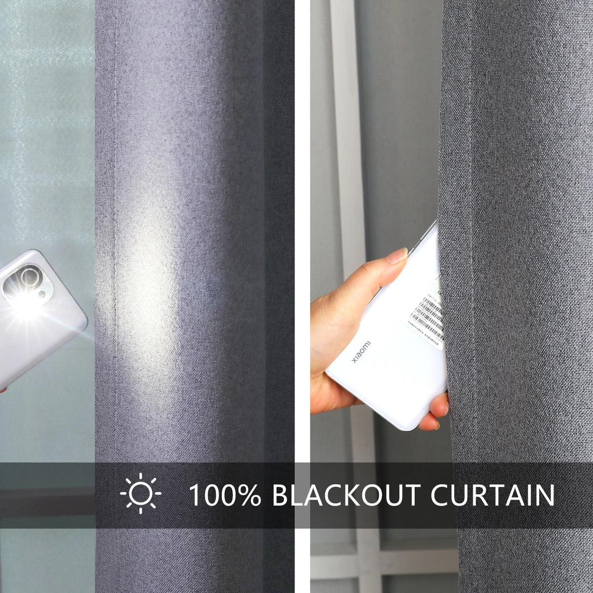 Custom Made Blackout Soundproof Faux Linen Curtains
