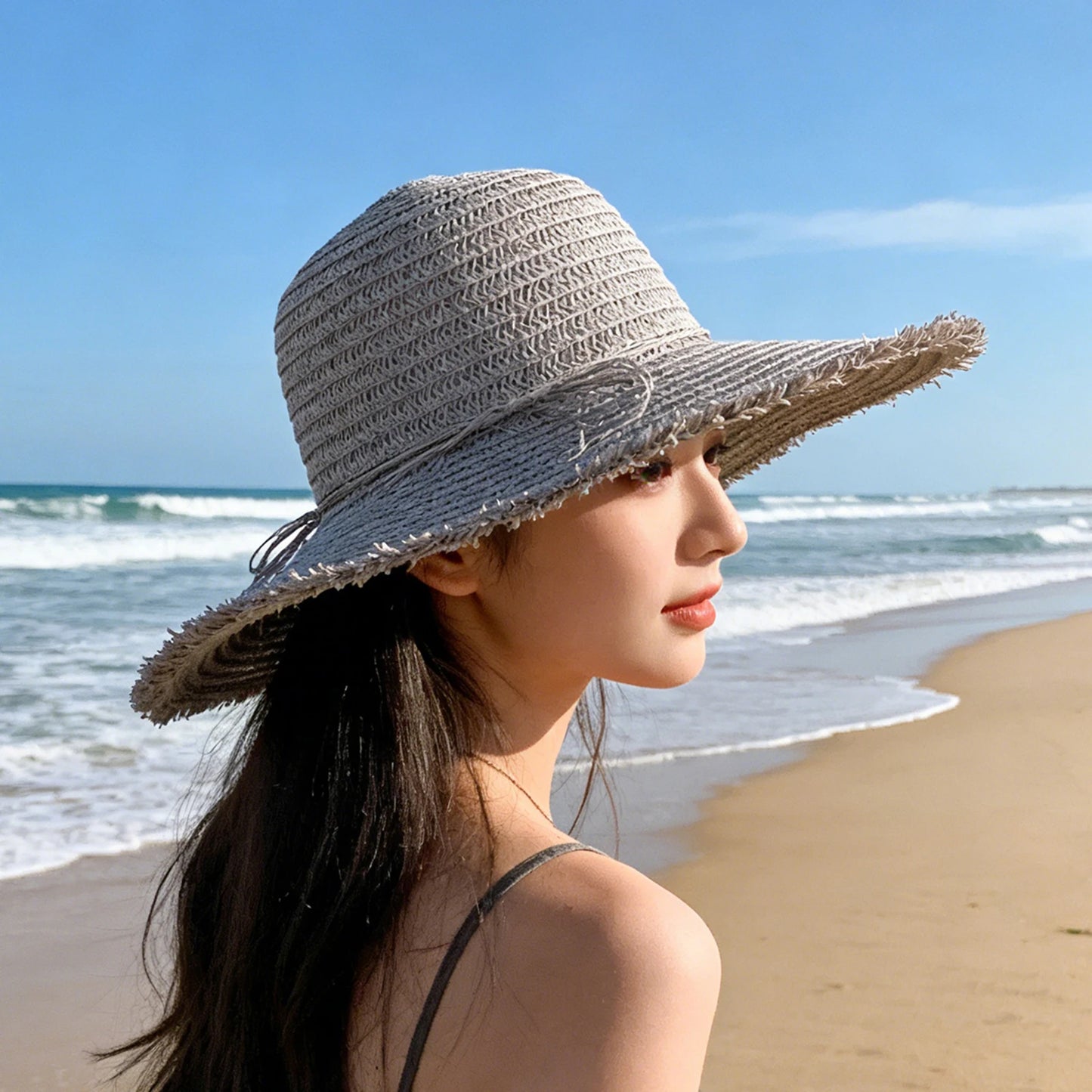 Women’s Wide Brim Straw Sun Hat For Summer Beach Wear