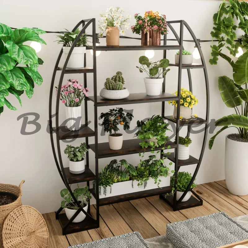 Industrial Style Half Moon Plant Stand Bookshelf Ladder For Home Garden