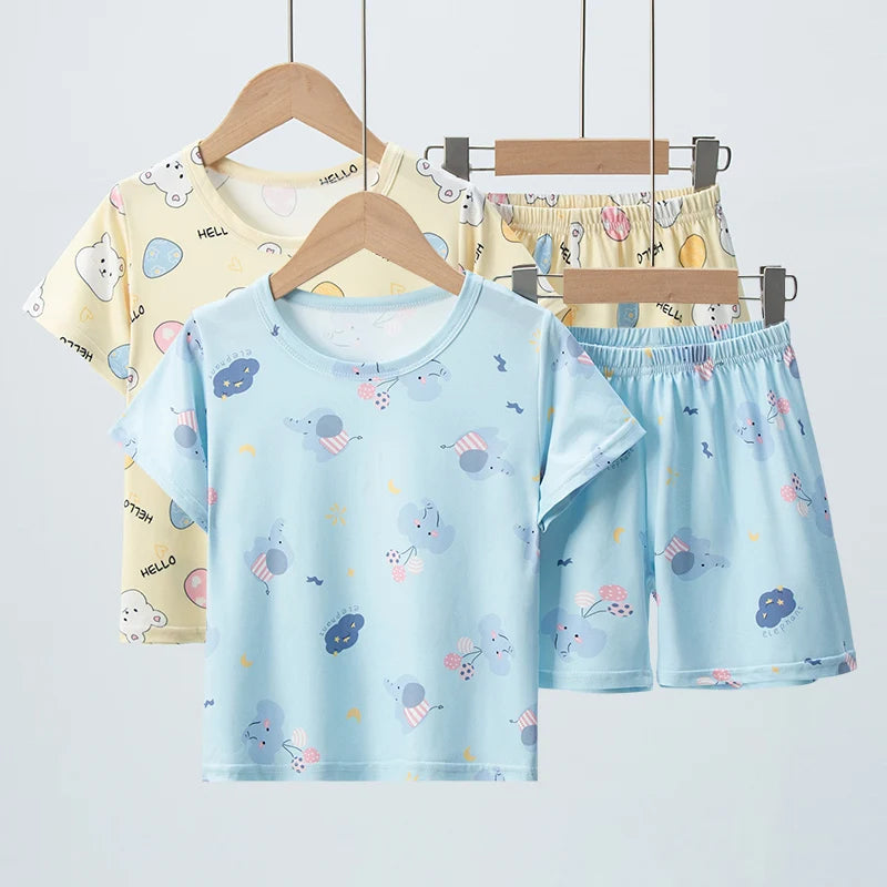 Unisex Kids Summer Shorts Set Two Piece Outfit For Home And Outdoors