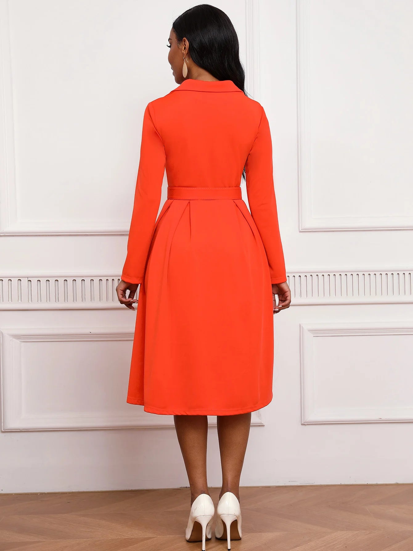 MSHIGHBEAUTYCN Knit Midi Dress With Collar Button Front