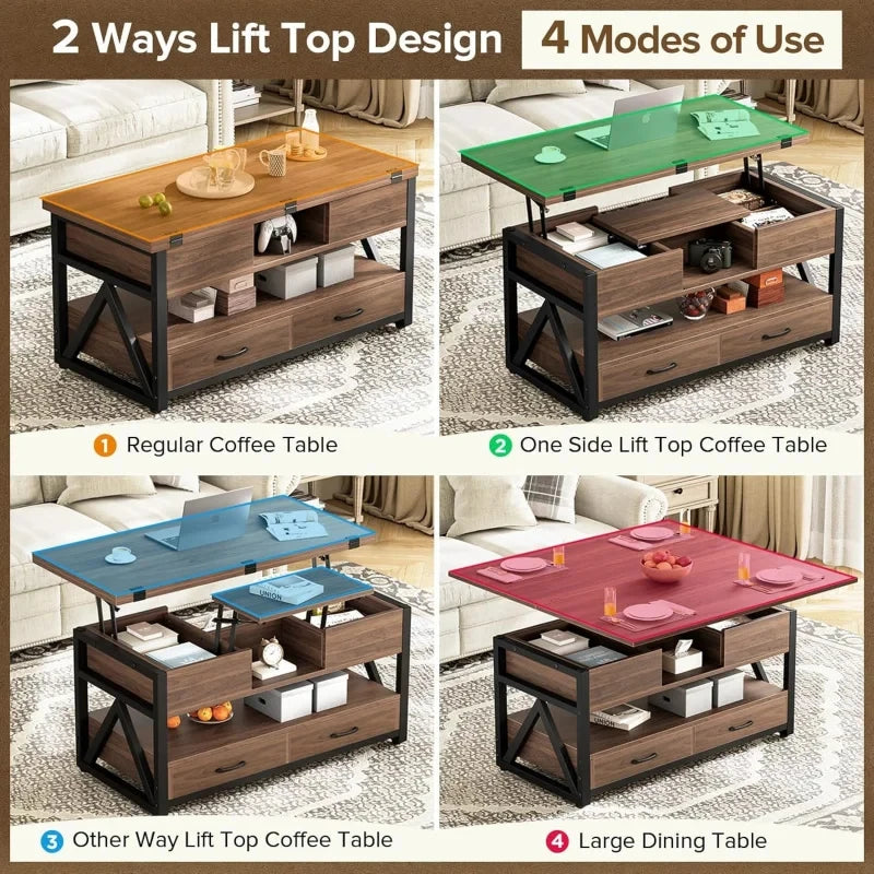 Lift Top Coffee Table With Hidden Compartments And Storage