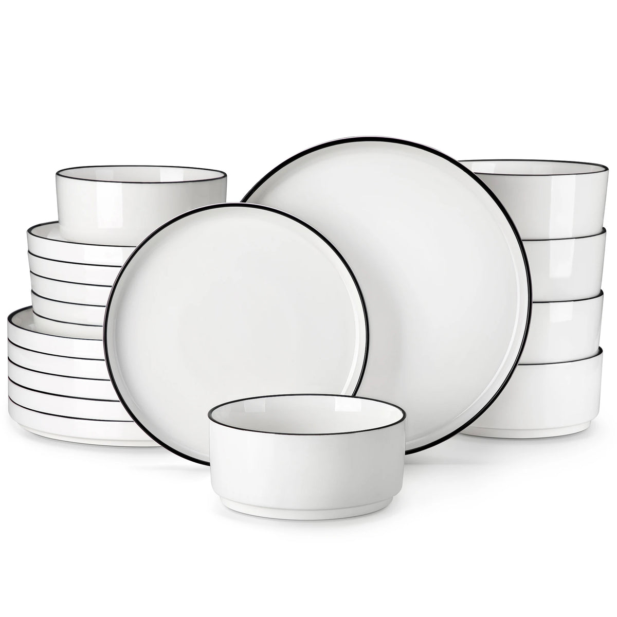 Malacasa Ceramic Dinner Plate Set With Black Rim And Half Standing Edge