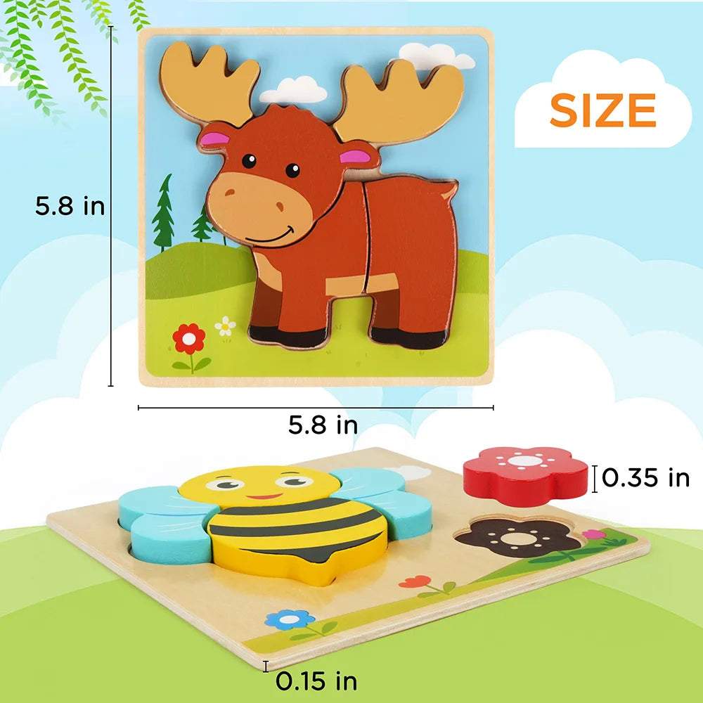 Wooden Animal Puzzles For Toddlers 8 Pack Educational Learning Toys
