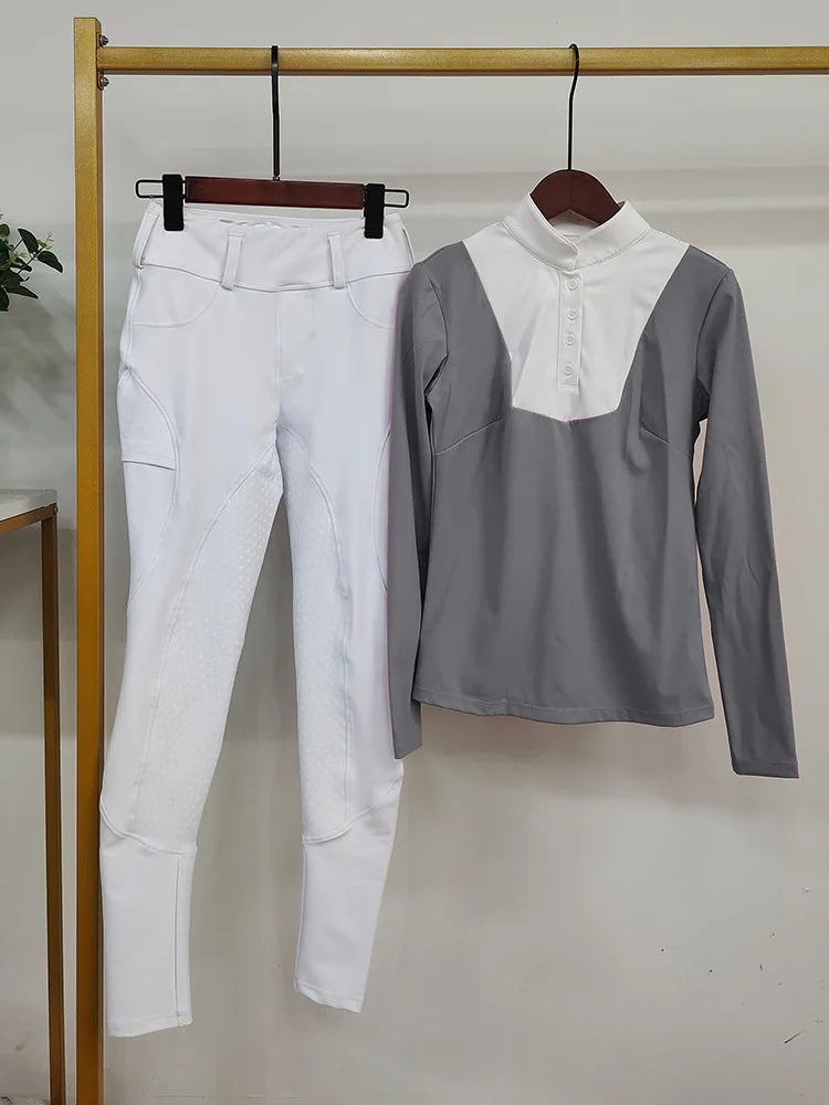 Women Equestrian Riding Set Long Sleeve Top And Pants Sportswear