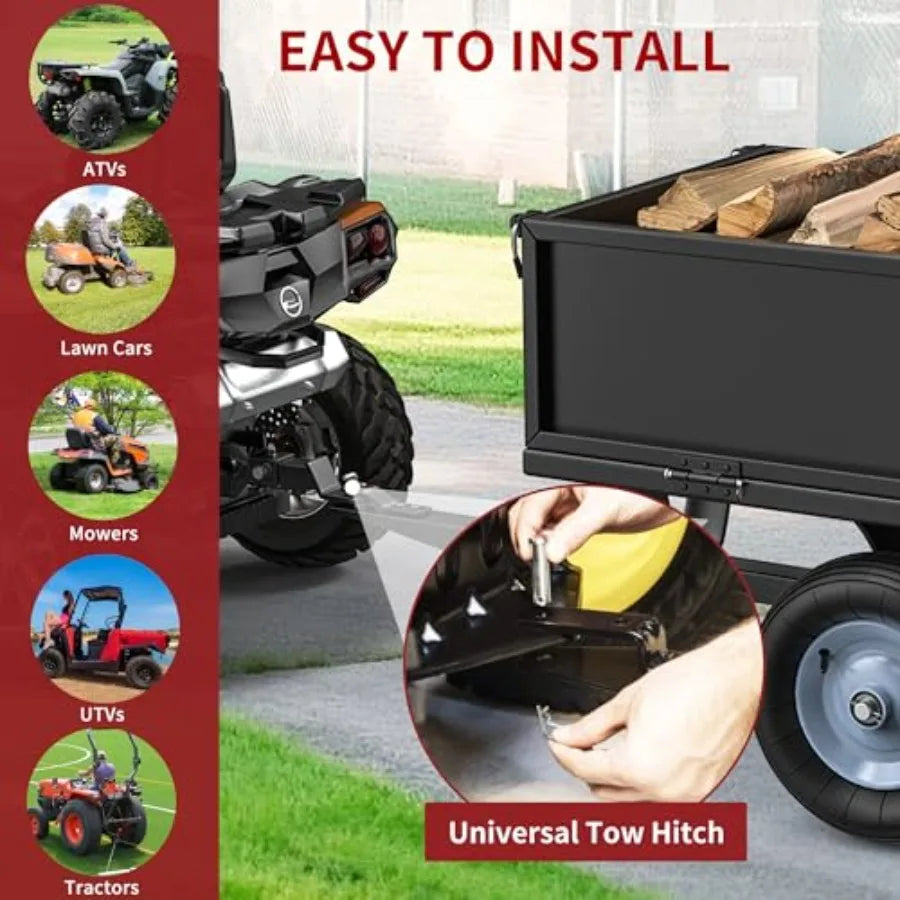 Heavy Duty Tow Behind Dump Cart For Lawn Tractors 500-Lb Capacity
