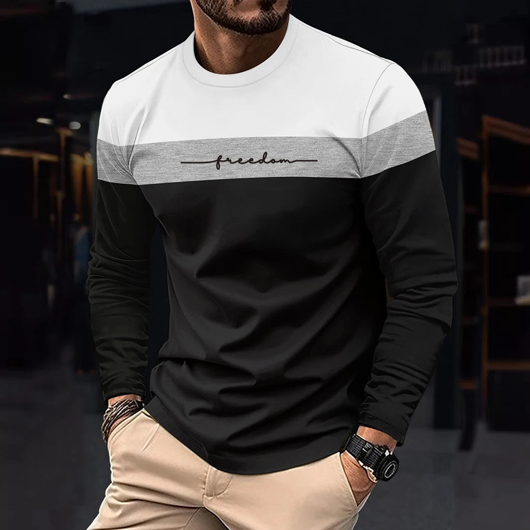 Autumn Mens Oversized Crew Neck Long Sleeve Stripe T Shirt